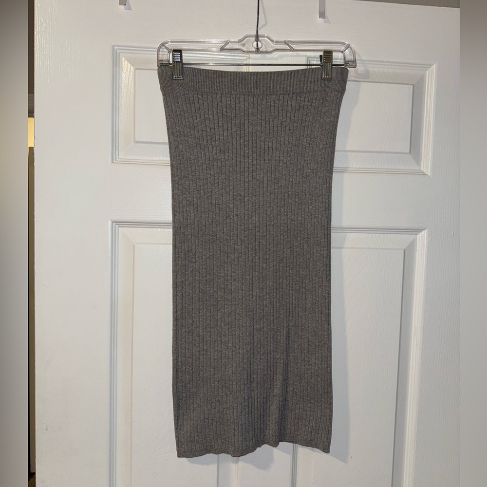 Forever 21 Gray Ribbed Knit Long Knee Length High Waisted Pencil Skirt Size S 🩶